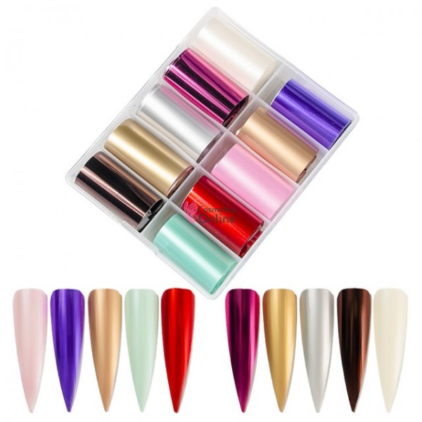 Folii de transfer, folie de unghii, Set 10 bucati, Cod XKZ 1404 + Cutie